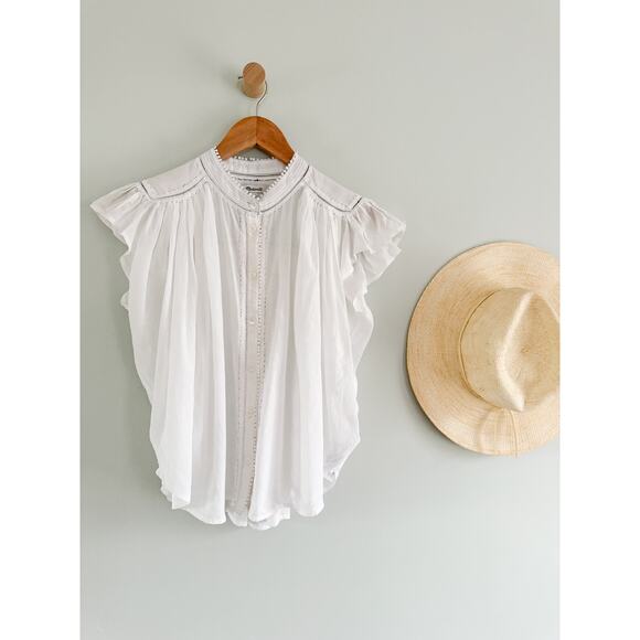 Madewell | NWT Shirred Lace-Trim Top in White | Sz XS - Picture 2 of 13